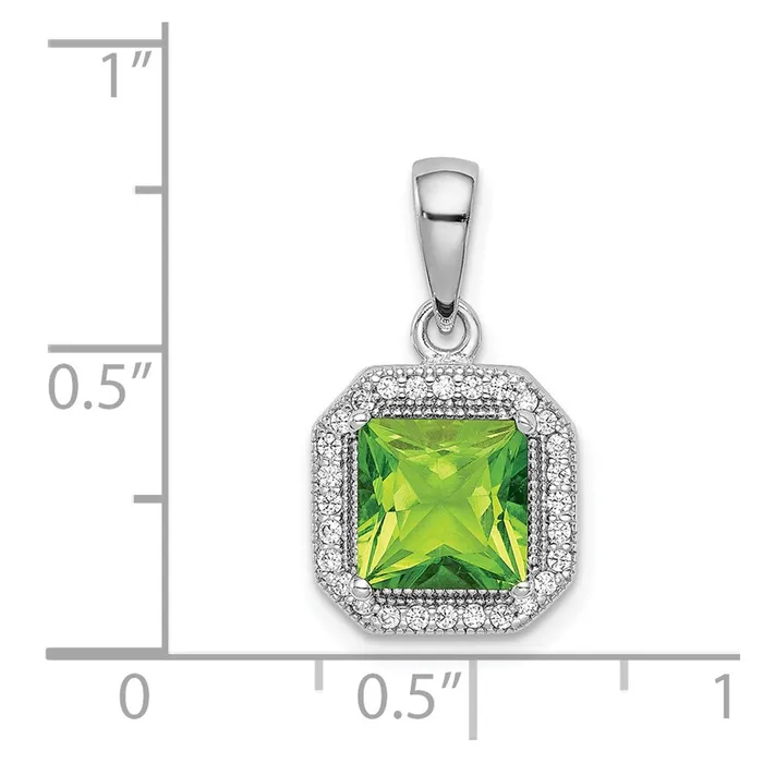 TreasureFineJewelers Necklaces Sterling Silver Rhodium Plated Clear CZ and Square Green CZ Pendant