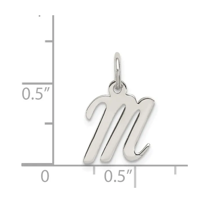 TreasureFineJewelers Necklaces Sterling Silver Rhodiumplated Script Letter M Initial Charm