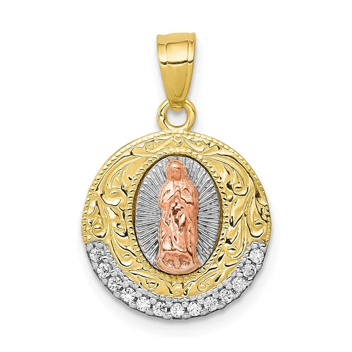 TreasureFineJewelers Rings 10K TwoTone w Rhodium CZ Lady Of Guadalupe Round Pendant TreasureFineJewelers Rings 10K TwoTone w Rhodium CZ Lady Of Guadalupe Round Pendant