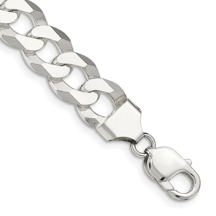 TreasureFineJewelers Rings Sterling Silver 13mm Beveled Curb Chain