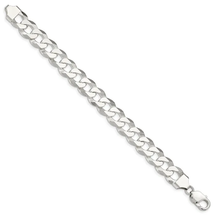 TreasureFineJewelers Rings Sterling Silver 13mm Beveled Curb Chain