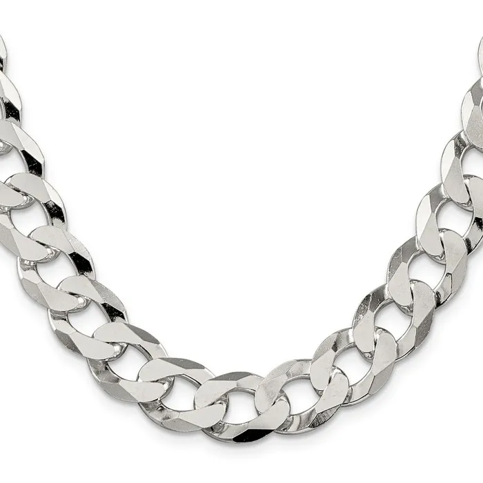 TreasureFineJewelers Rings Sterling Silver 13mm Beveled Curb Chain