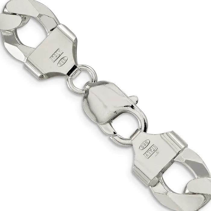 TreasureFineJewelers Rings Sterling Silver 13mm Beveled Curb Chain