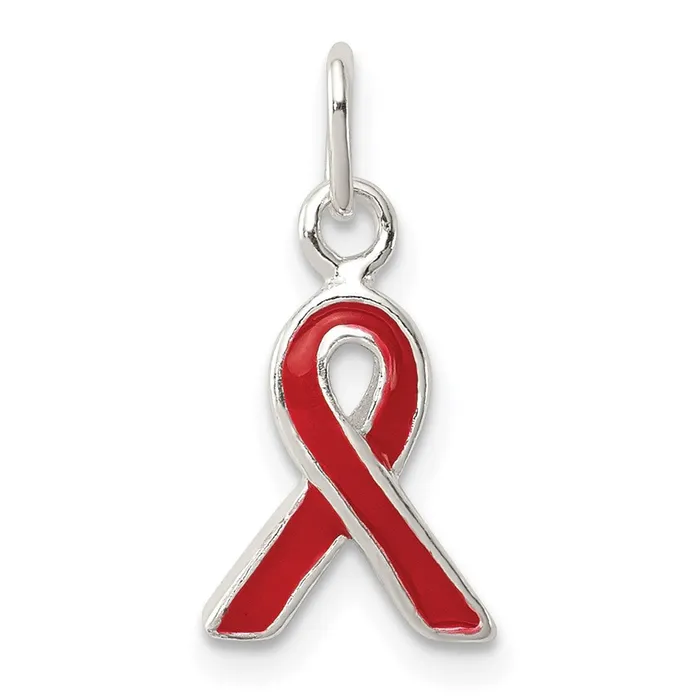 TreasureFineJewelers Rings Sterling Silver Red Enameled Awareness Charm
