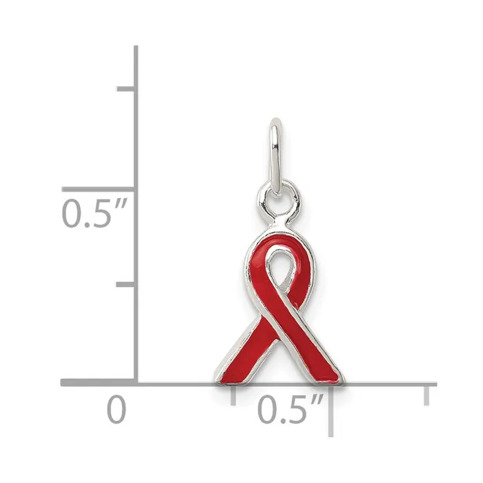 TreasureFineJewelers Rings Sterling Silver Red Enameled Awareness Charm