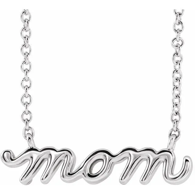 TreasureFineJewelers Sterling Silver Petite Mom Script 18 Necklace Necklaces TreasureFineJewelers Sterling Silver Petite Mom Script 18 Necklace Necklaces