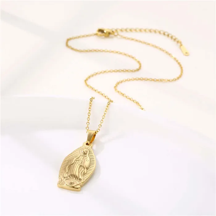 Trendolla Jewelry Necklaces Faith Religious Virgin Mary Gold Virgencita Necklace