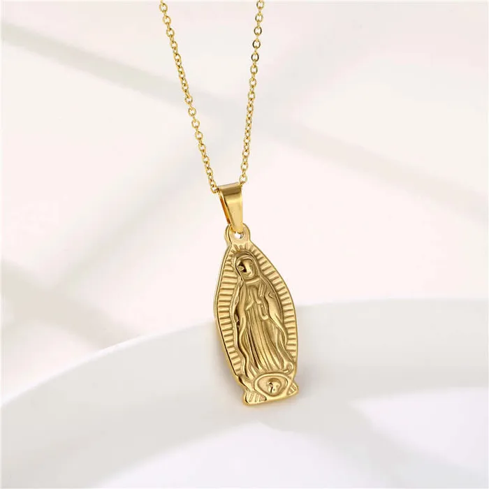 Trendolla Jewelry Necklaces Faith Religious Virgin Mary Gold Virgencita Necklace