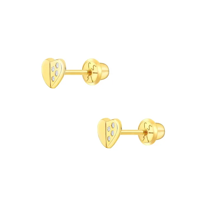 Trendolla Jewelry Sweet Heart Encrusted Clear 14k Gold Plated Baby Children Screw Back Earrings Earrings