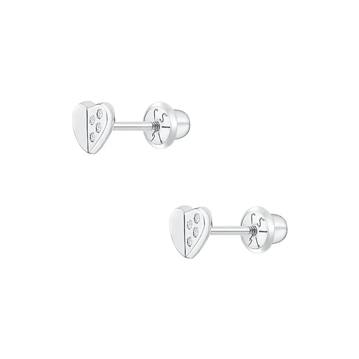 Trendolla Jewelry Sweet Heart Encrusted Clear 14k Gold Plated Baby Children Screw Back Earrings Earrings