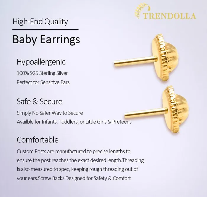 Trendolla Jewelry Sweet Heart Encrusted Clear 14k Gold Plated Baby Children Screw Back Earrings Earrings