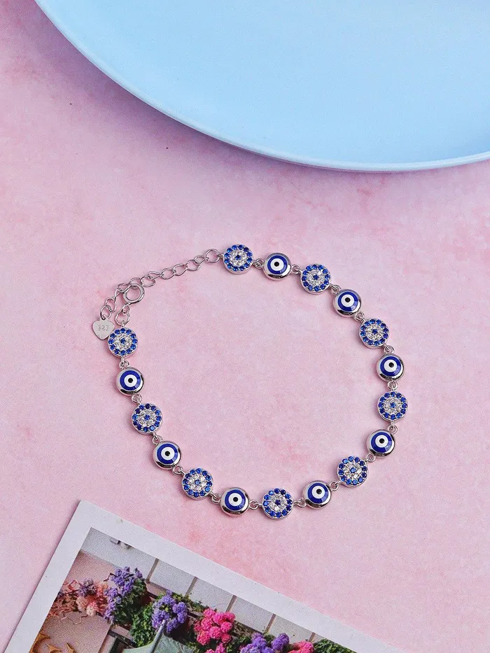 Bracelets Curio Cottage Rounds Of Evil Eye Pure Silver Bracelet