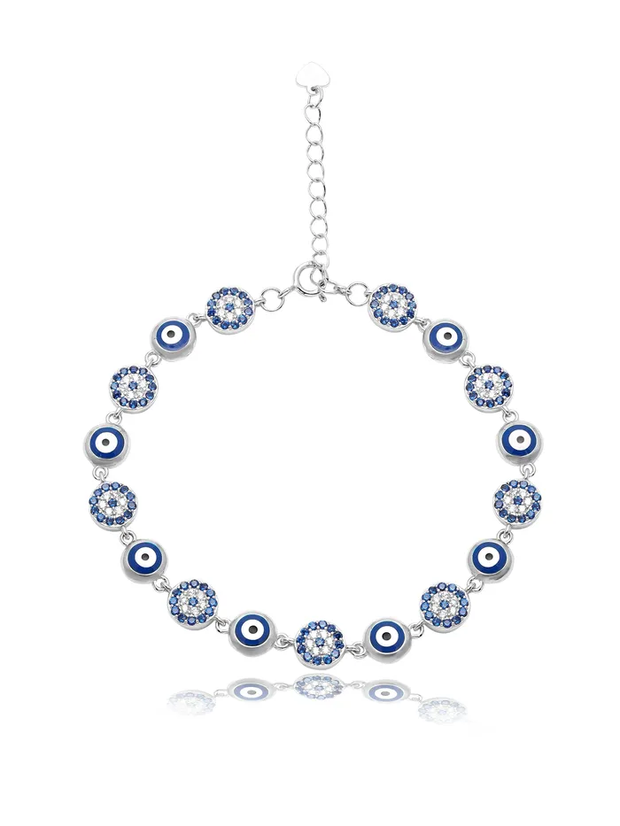 Bracelets Curio Cottage Rounds Of Evil Eye Pure Silver Bracelet