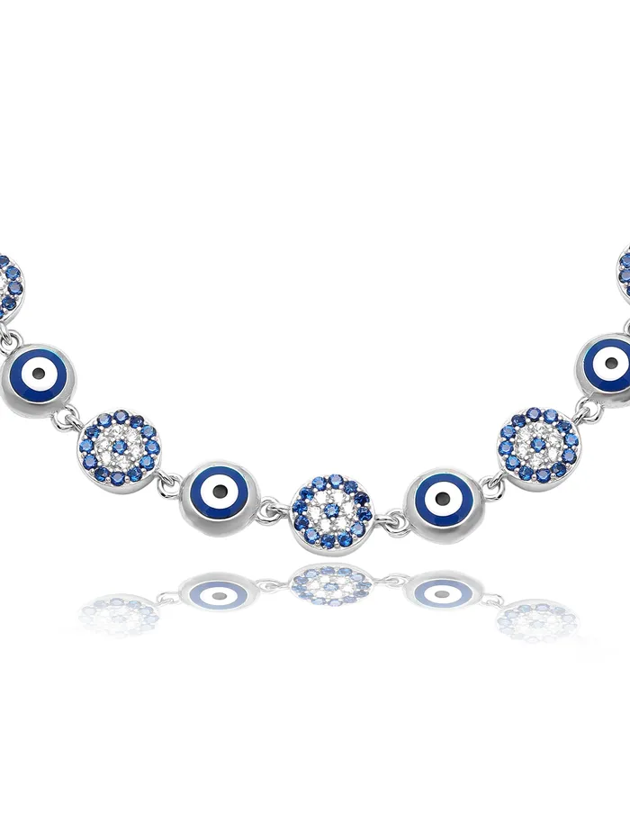 Bracelets Curio Cottage Rounds Of Evil Eye Pure Silver Bracelet