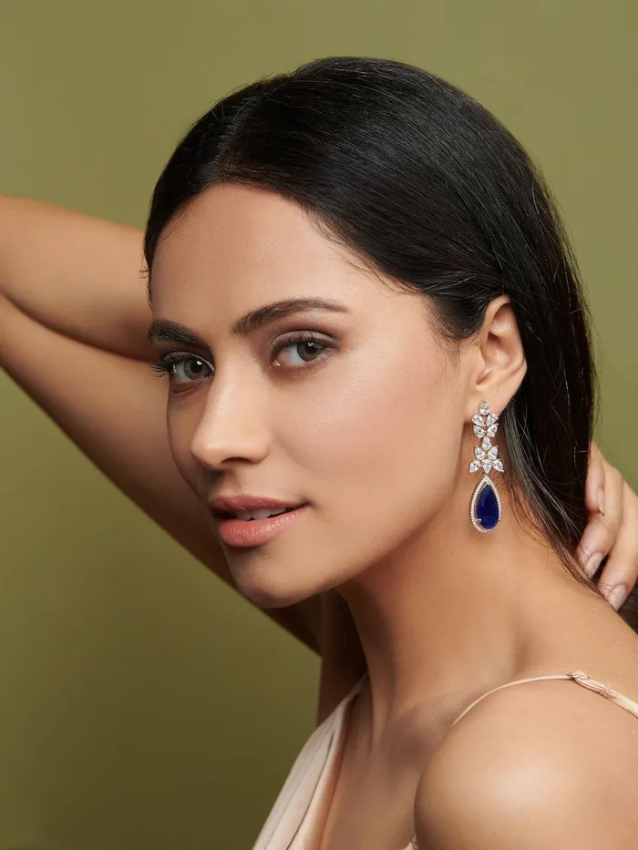 Earrings Curio Cottage Diamante Deep Blue Drop Earrings
