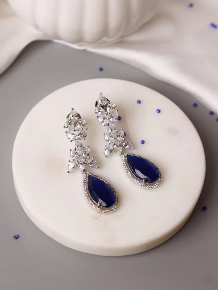 Earrings Curio Cottage Diamante Deep Blue Drop Earrings