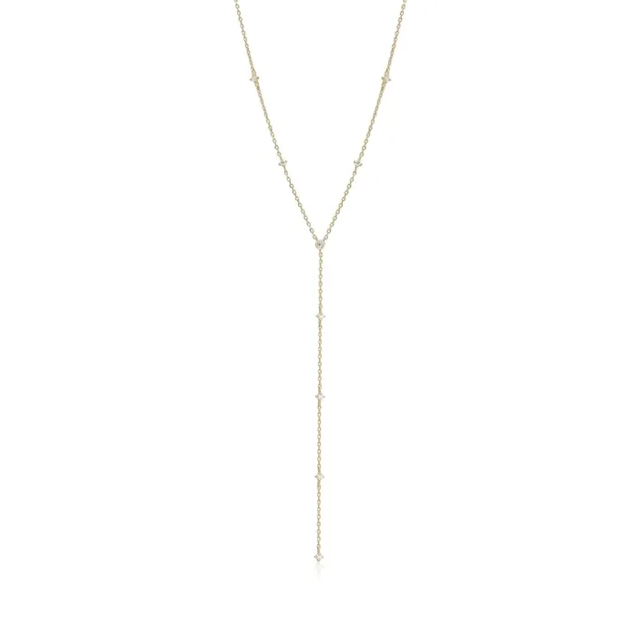 Gold Plated CZ Studded Lariat Necklace Eklexic Necklaces