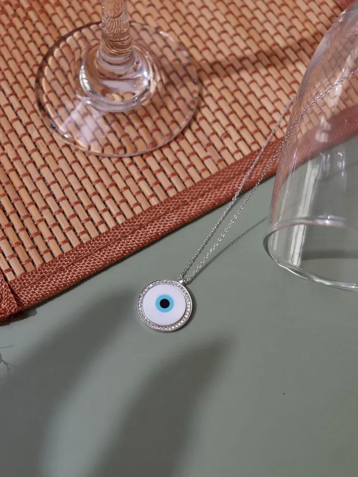 Necklaces Pure Silver Round White Gold Plated Evil Eye Necklace Curio Cottage