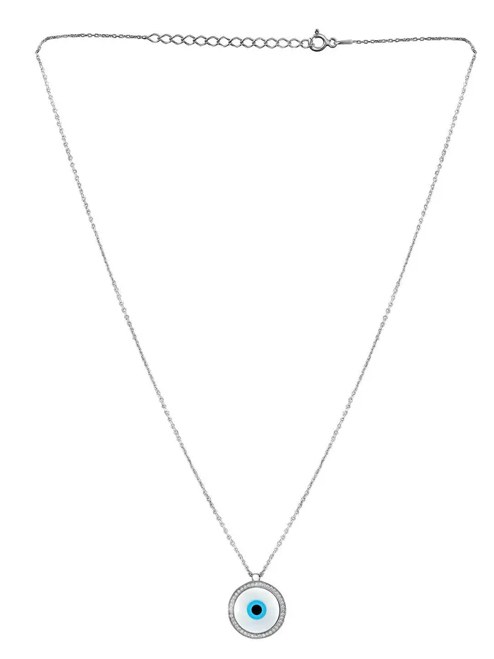 Necklaces Pure Silver Round White Gold Plated Evil Eye Necklace Curio Cottage