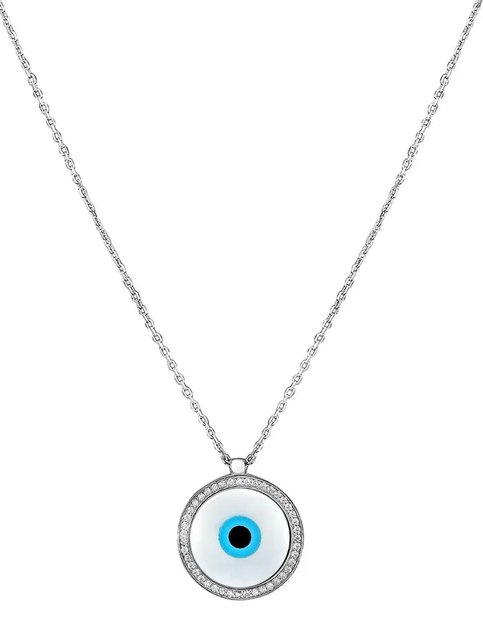 Necklaces Pure Silver Round White Gold Plated Evil Eye Necklace Curio Cottage