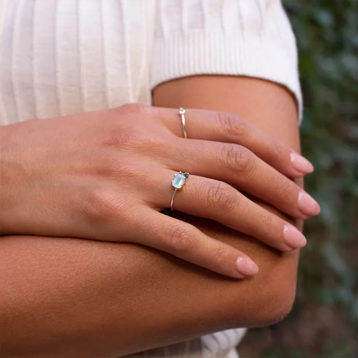 Silver Lotus Rings Silver Chalcedony and Peridot Faceted Three Stone Ring