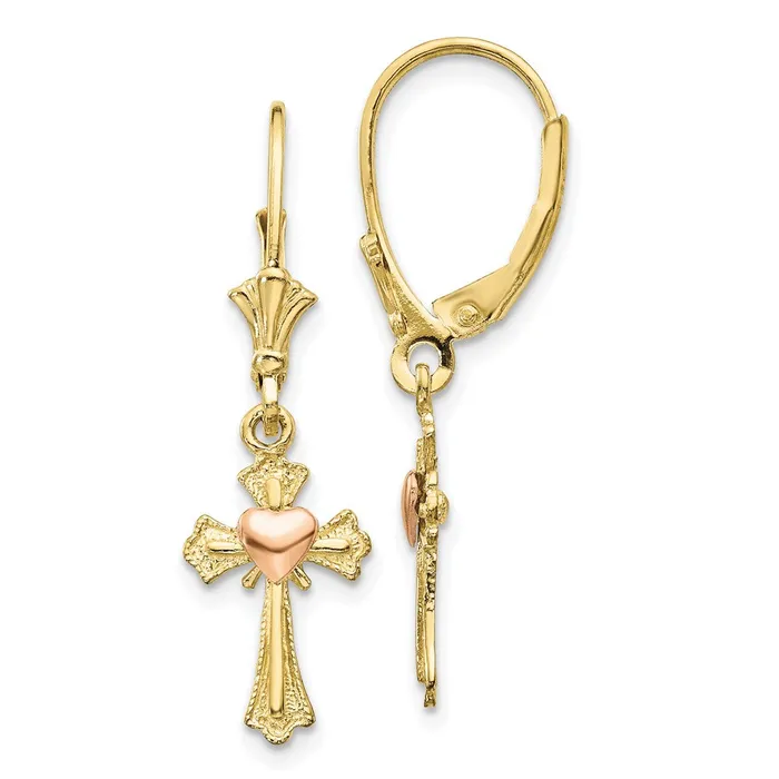 10K Twotone Heart on Cross Leverback EarringsWBC10K4528 WB Choice Jewelry Earrings 10K Twotone Heart on Cross Leverback EarringsWBC10K4528 WB Choice Jewelry Earrings