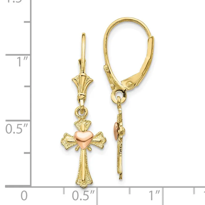 10K Twotone Heart on Cross Leverback EarringsWBC10K4528 WB Choice Jewelry Earrings 10K Twotone Heart on Cross Leverback EarringsWBC10K4528 WB Choice Jewelry Earrings