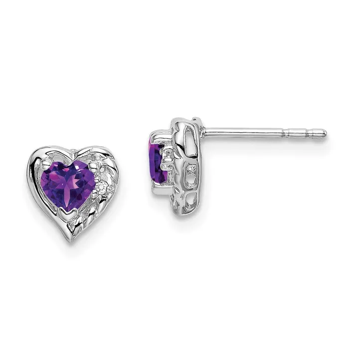 Earrings WB Choice Jewelry 14k White Gold Amethyst and Diamond Heart EarringsWBCEM7027AM001WA Earrings WB Choice Jewelry 14k White Gold Amethyst and Diamond Heart EarringsWBCEM7027AM001WA