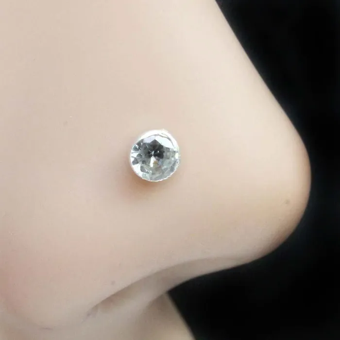Karizma Jewels 925 Real Silver Floral Nose Stud White Round CZ Corkscrew nose ring L Bend Rings