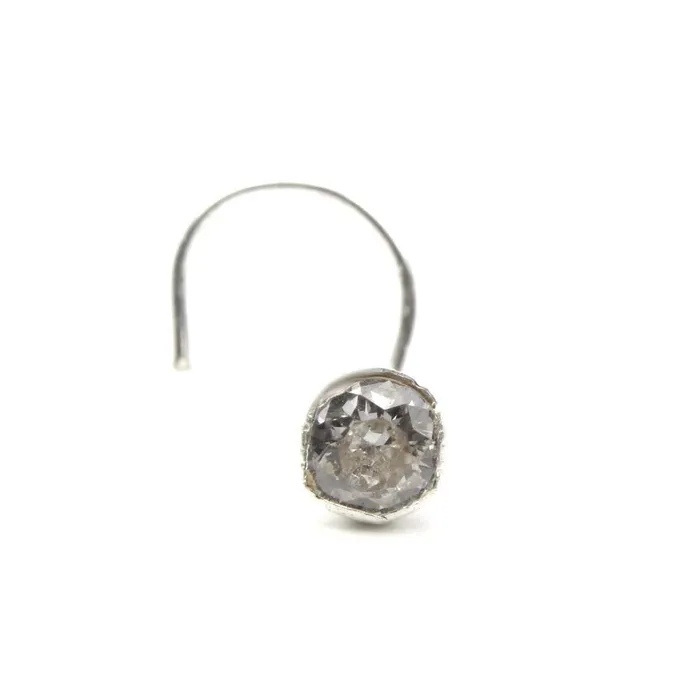Karizma Jewels 925 Real Silver Floral Nose Stud White Round CZ Corkscrew nose ring L Bend Rings