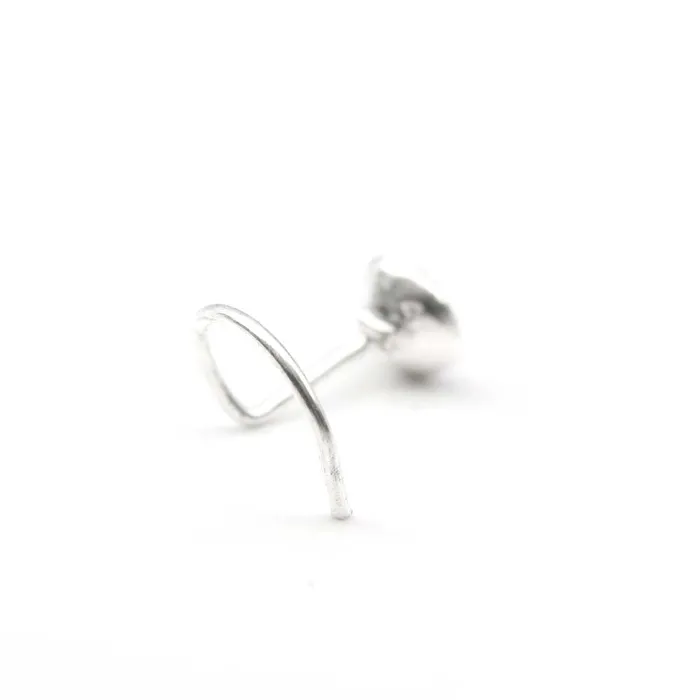 Karizma Jewels 925 Real Silver Floral Nose Stud White Round CZ Corkscrew nose ring L Bend Rings