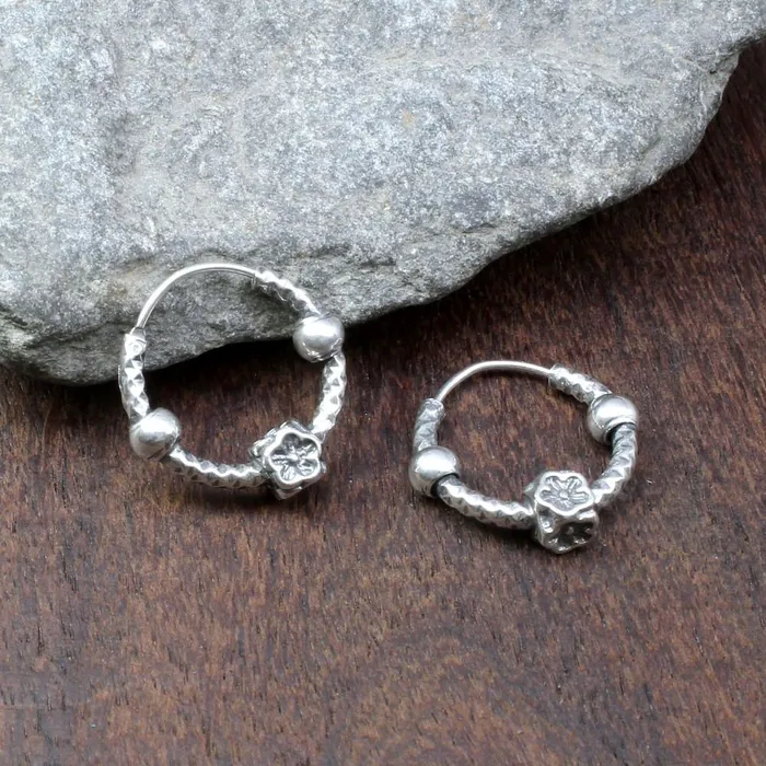 Karizma Jewels Earrings Traditional Indian style Oxidized 925 Sterling Silver ball hoop hinged earrings Karizma Jewels Earrings Traditional Indian style Oxidized 925 Sterling Silver ball hoop hinged earrings