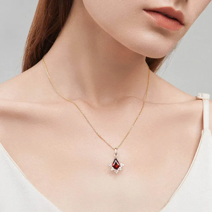PENFINE Necklaces Art Deco Kite Cut Garnet Pendant Necklace Vintage Garnet Diamond Pendant 14k18k rose gold moissanite promise engagement gift for women PENFINE Necklaces Art Deco Kite Cut Garnet Pendant Necklace Vintage Garnet Diamond Pendant 14k18k rose gold moissanite promise engagement gift for women