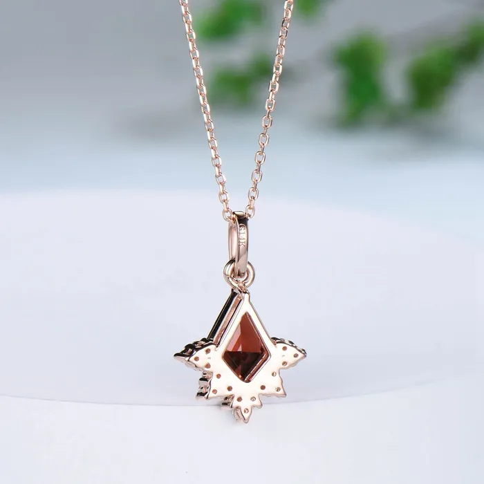 PENFINE Necklaces Art Deco Kite Cut Garnet Pendant Necklace Vintage Garnet Diamond Pendant 14k18k rose gold moissanite promise engagement gift for women PENFINE Necklaces Art Deco Kite Cut Garnet Pendant Necklace Vintage Garnet Diamond Pendant 14k18k rose gold moissanite promise engagement gift for women