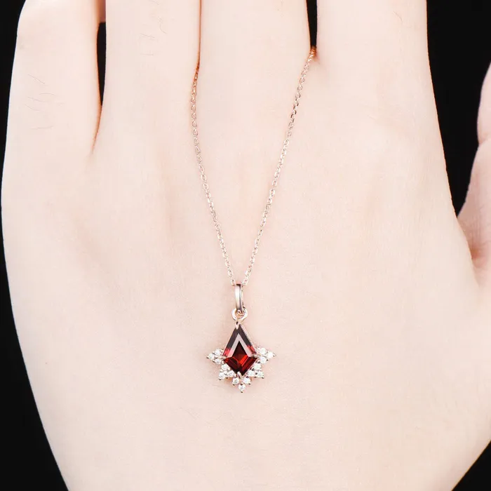 PENFINE Necklaces Art Deco Kite Cut Garnet Pendant Necklace Vintage Garnet Diamond Pendant 14k18k rose gold moissanite promise engagement gift for women PENFINE Necklaces Art Deco Kite Cut Garnet Pendant Necklace Vintage Garnet Diamond Pendant 14k18k rose gold moissanite promise engagement gift for women