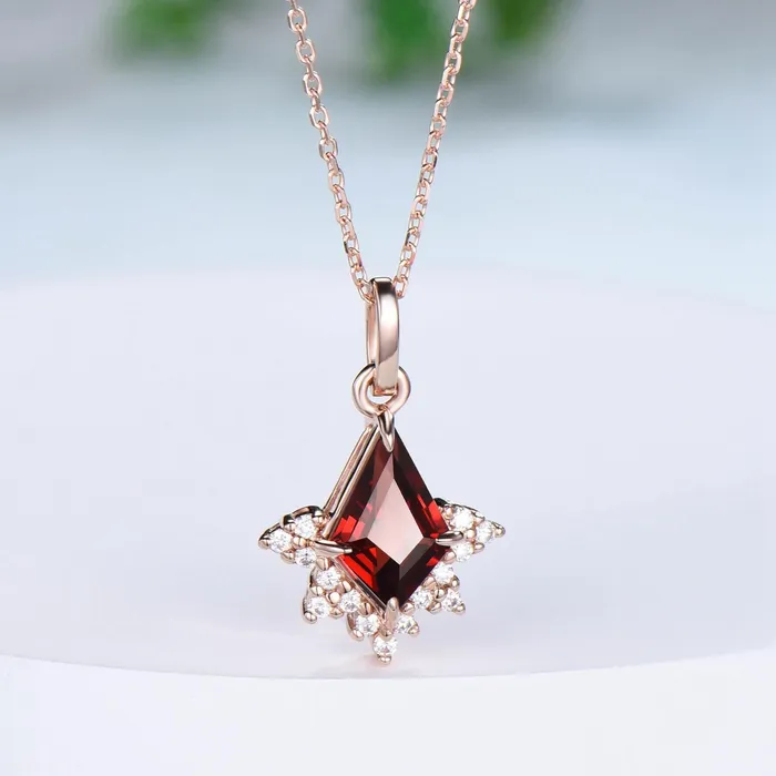 PENFINE Necklaces Art Deco Kite Cut Garnet Pendant Necklace Vintage Garnet Diamond Pendant 14k18k rose gold moissanite promise engagement gift for women PENFINE Necklaces Art Deco Kite Cut Garnet Pendant Necklace Vintage Garnet Diamond Pendant 14k18k rose gold moissanite promise engagement gift for women