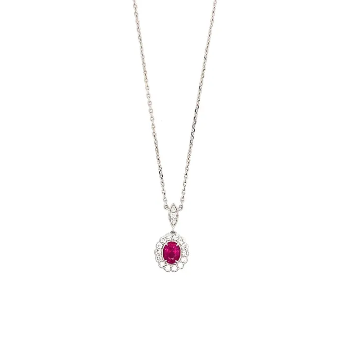 PINK DIAMOND INC Necklaces 18KW 39 Ct Ruby and 18 Cttw Diamond Necklace