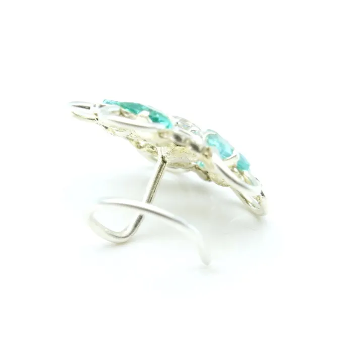 Real Silver Floral Nose Stud CZ Corkscrew nose ring L Bend Karizma Jewels Rings