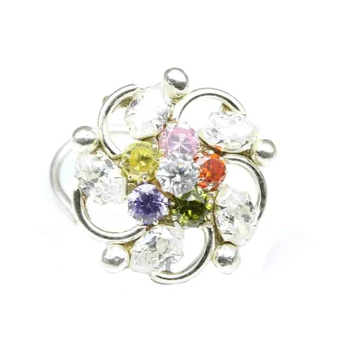 Rings Karizma Jewels Indian Floral 925 Sterling Silver Multi CZ Twisted nose ring 22g