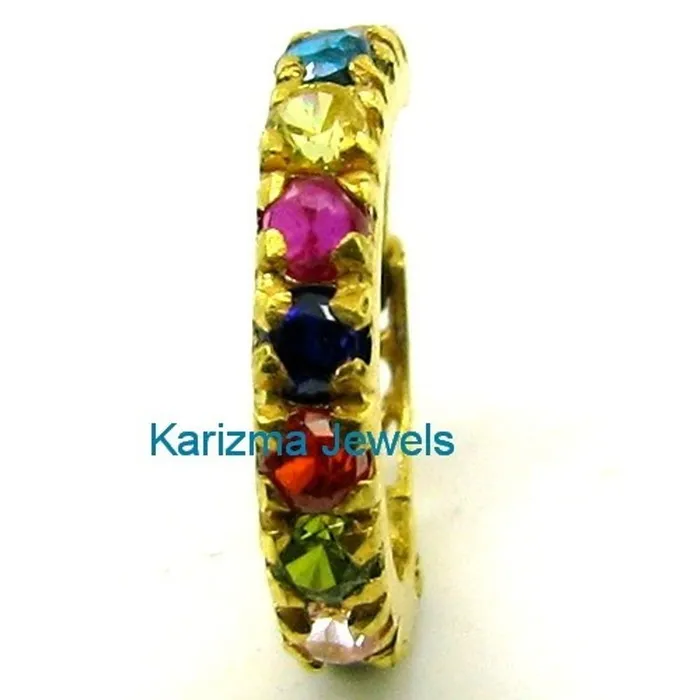 Rings Multicolor Bollywood Indian Style CZ Studded Nose Hoop Ring 14k Solid Real Gold Jewelry 22g Karizma Jewels
