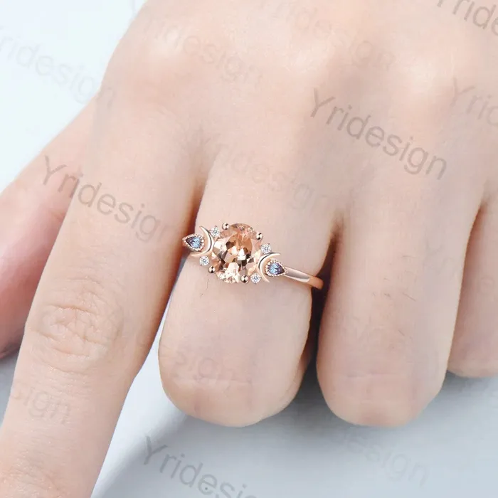 Rings PENFINE 15CT Oval Natural Morganite Ring Vintage Moon Morganite Engagement Ring Alternative Cute Alexandrite Moissanite Wedding Ring For Women Rings PENFINE 15CT Oval Natural Morganite Ring Vintage Moon Morganite Engagement Ring Alternative Cute Alexandrite Moissanite Wedding Ring For Women