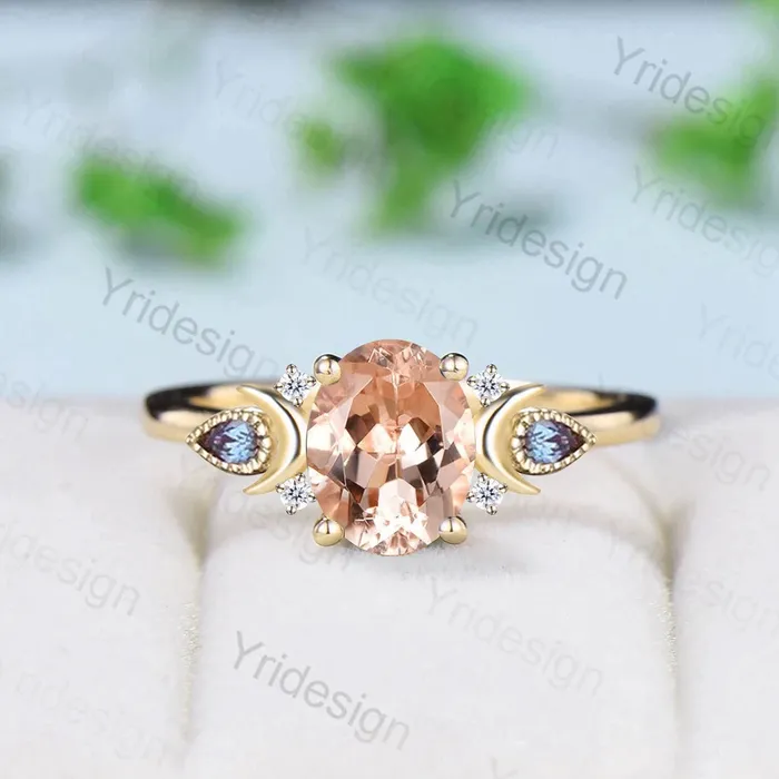 Rings PENFINE 15CT Oval Natural Morganite Ring Vintage Moon Morganite Engagement Ring Alternative Cute Alexandrite Moissanite Wedding Ring For Women Rings PENFINE 15CT Oval Natural Morganite Ring Vintage Moon Morganite Engagement Ring Alternative Cute Alexandrite Moissanite Wedding Ring For Women