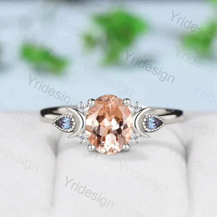Rings PENFINE 15CT Oval Natural Morganite Ring Vintage Moon Morganite Engagement Ring Alternative Cute Alexandrite Moissanite Wedding Ring For Women Rings PENFINE 15CT Oval Natural Morganite Ring Vintage Moon Morganite Engagement Ring Alternative Cute Alexandrite Moissanite Wedding Ring For Women