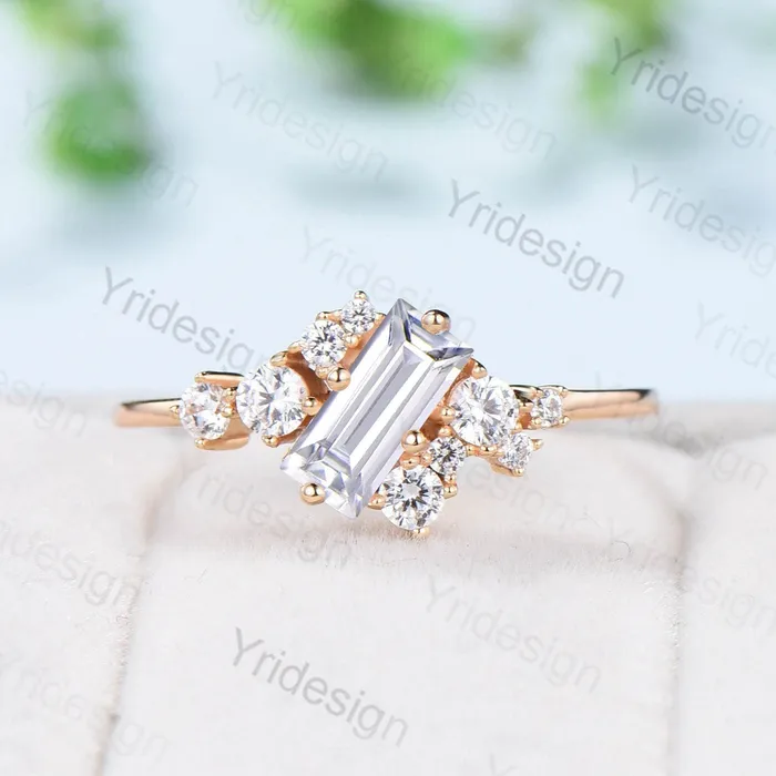 Rings PENFINE Unique Baguette Moissanite Bridal Ring Set Cluster Moissanite Diamond Engagement Ring Stacking Ring Handmade Proposal Gifts for Women Rings PENFINE Unique Baguette Moissanite Bridal Ring Set Cluster Moissanite Diamond Engagement Ring Stacking Ring Handmade Proposal Gifts for Women