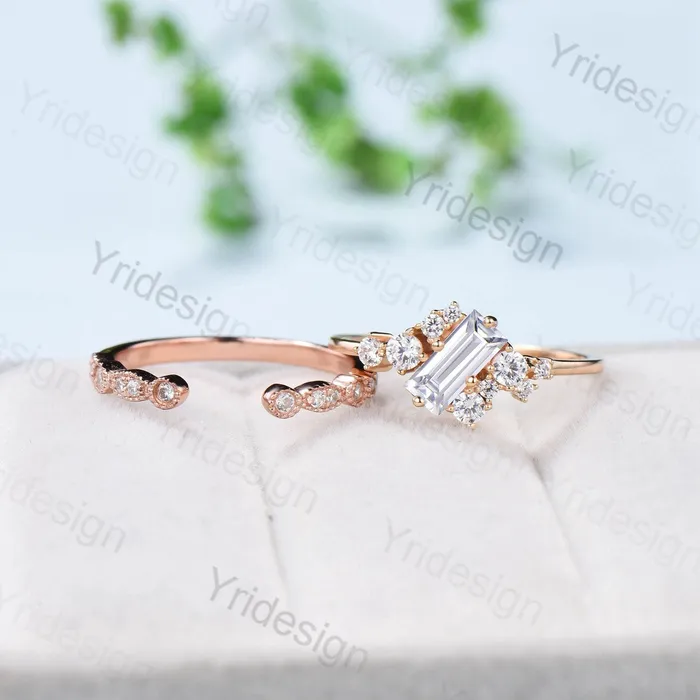 Rings PENFINE Unique Baguette Moissanite Bridal Ring Set Cluster Moissanite Diamond Engagement Ring Stacking Ring Handmade Proposal Gifts for Women Rings PENFINE Unique Baguette Moissanite Bridal Ring Set Cluster Moissanite Diamond Engagement Ring Stacking Ring Handmade Proposal Gifts for Women