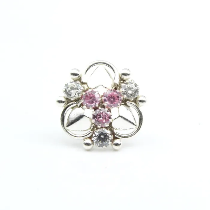 Rings Real Silver Pink White CZ Indian Style Nose ring Push Pin Karizma Jewels