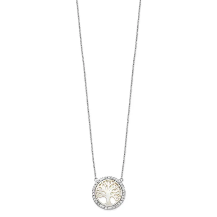 Sterling Silver Rhodiumplated MOP Tree wCZ w2in ext NecklaceWBCQG446416 WB Choice Jewelry Necklaces
