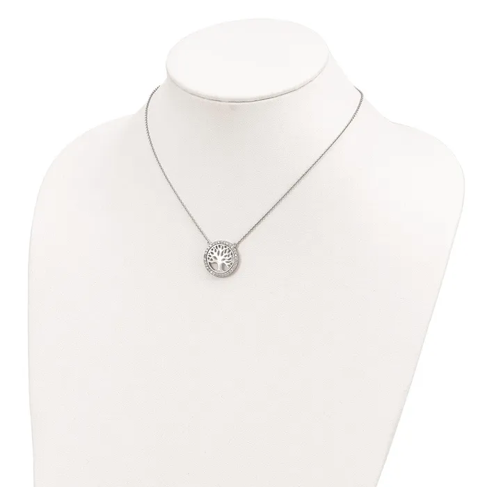 Sterling Silver Rhodiumplated MOP Tree wCZ w2in ext NecklaceWBCQG446416 WB Choice Jewelry Necklaces