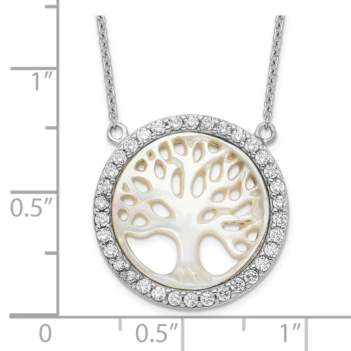 Sterling Silver Rhodiumplated MOP Tree wCZ w2in ext NecklaceWBCQG446416 WB Choice Jewelry Necklaces