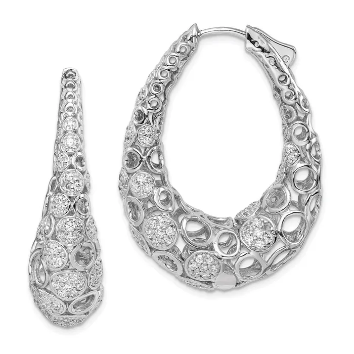 WB Choice Jewelry Earrings Sterling Silver Rhodiumplated Accent Pav CZ Oval Hoop EarringsWBCQE11080 WB Choice Jewelry Earrings Sterling Silver Rhodiumplated Accent Pav CZ Oval Hoop EarringsWBCQE11080
